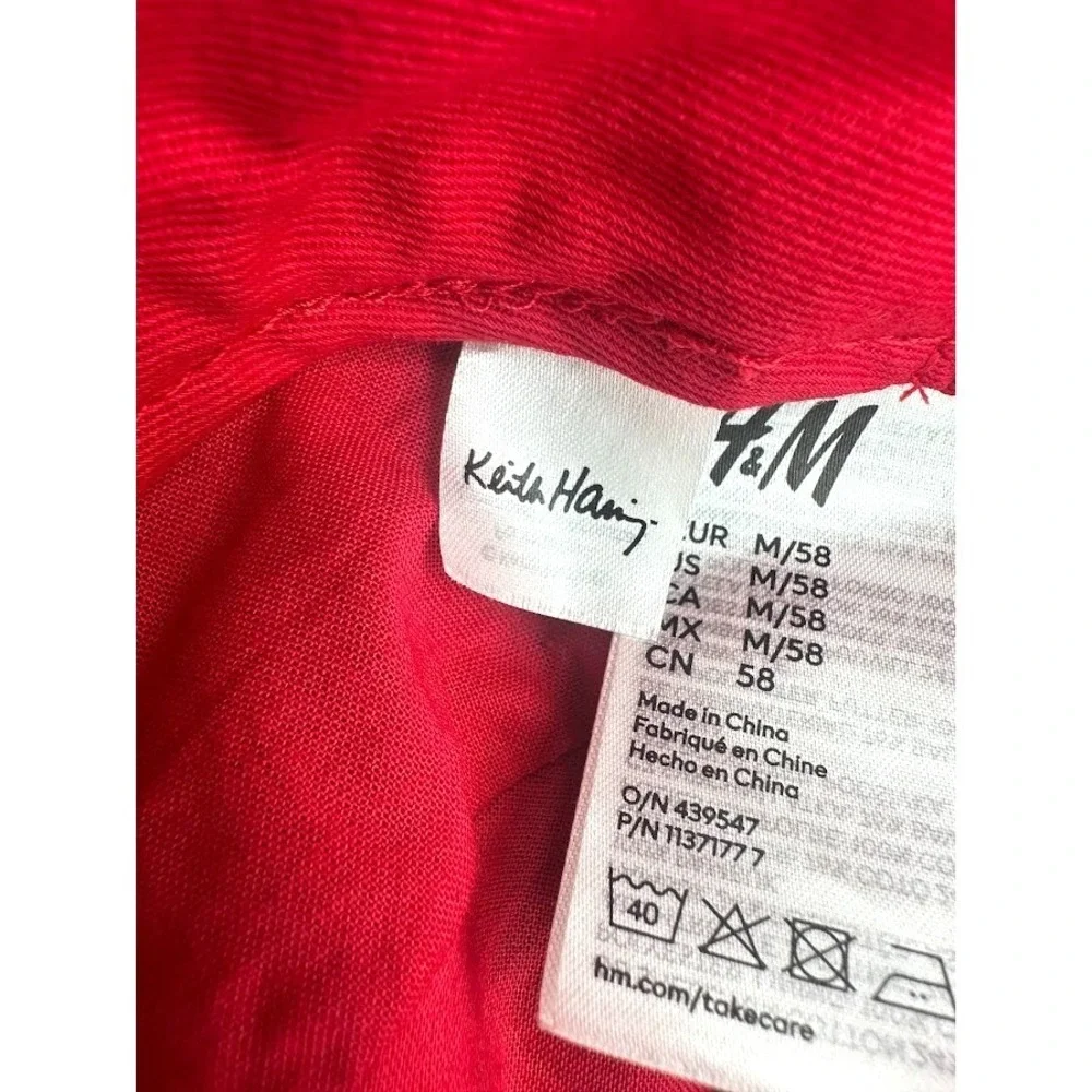 Keith Haring x H&M Red Terry Bucket Hat Size M/58 Textured Jacquard Unisex